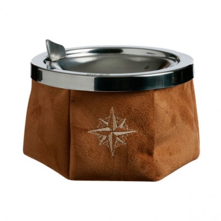 Ashtray Windproof Lid Simil Suede Camel
