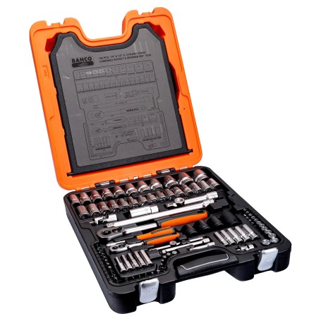 Bahco 1/4" and 1/2" square drive socket set with comb. spann