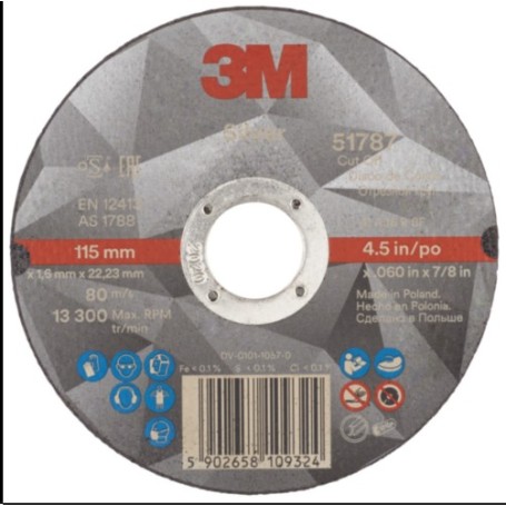 3M Disco De Corte Silver Plano T41 115Mm X 1.6Mm X 22 Mm, 51787