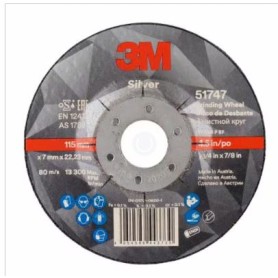 3M Silver Depressed Center Grinding Wheel 51747,T27,115mm x 7mm 1 22.23mm