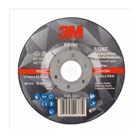 3M Disco De Desbaste De Centro Hundido Silver, T27, 115 Mm X 7 Mm X 22 Mm, 51747