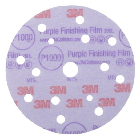 3M Hookit Finishing grinding disc with purple film backing 260L, 150 mm, 15 agujeros, P1000, 51157